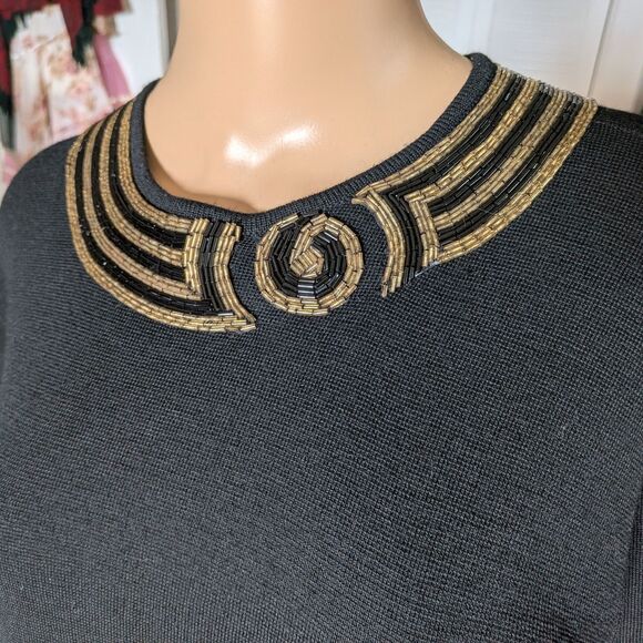 Vintage 80s Harve Benard Wool Sweater Dress Double Knit Beaded Rose Size S - Picture 14 of 15